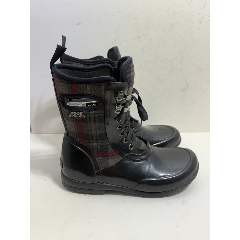 Bogs Waterproof Sydney Neo Tech Neoprene Red Plaid Boots Women's Size 8